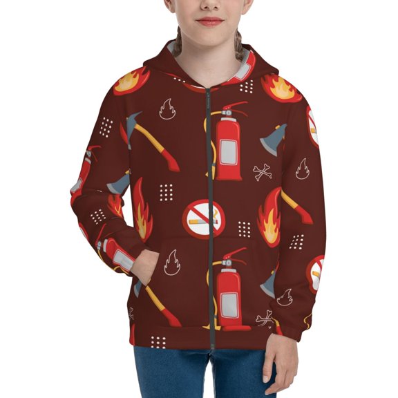 Naloa Fire Extinguisher Teenage Zipper Hoodie, Long Sleeve Zip Up Hoodies Casual Jackets Tops for 7-12 Years-Small