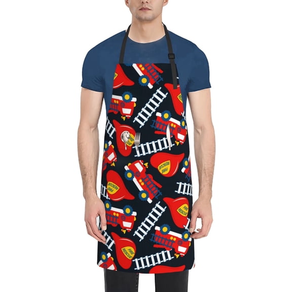 Naloa Fire Rescue With Red Helmet And Truck Apron Kitchen Aprons with Pockets for Women Men Chef