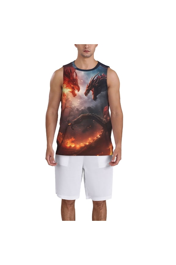 Fire Sky Dragon Basketball Jersey Reversible Men's Mesh Athletic Sports Shirts Training Practice S-4XLMedium