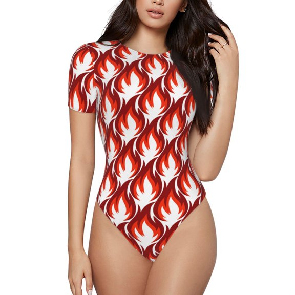 Naloa Fire Symbols Women's Short-Sleeved Onesie, One-Piece Swimsuit for Parties, dates, clubs - Small