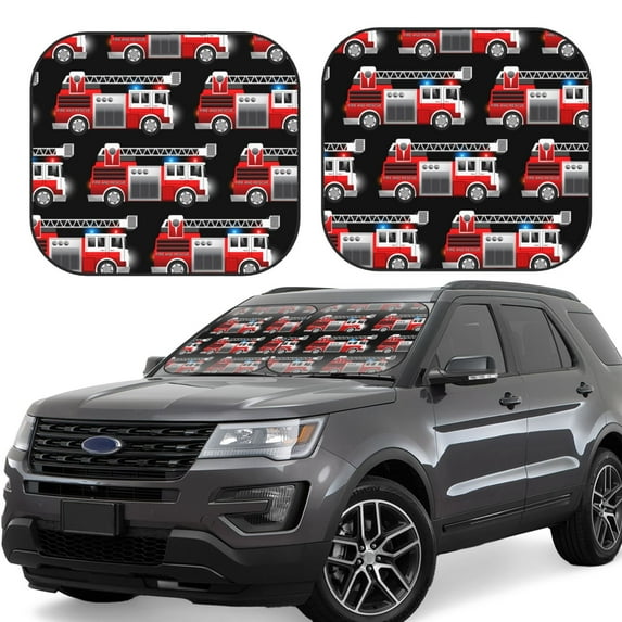 Naloa Fire and Rescue Truck 2 Piece Foldable Car Sun Shades, Car Windshield Sunshade, Front Window Sunshade for Car, Truck, SUV - Small