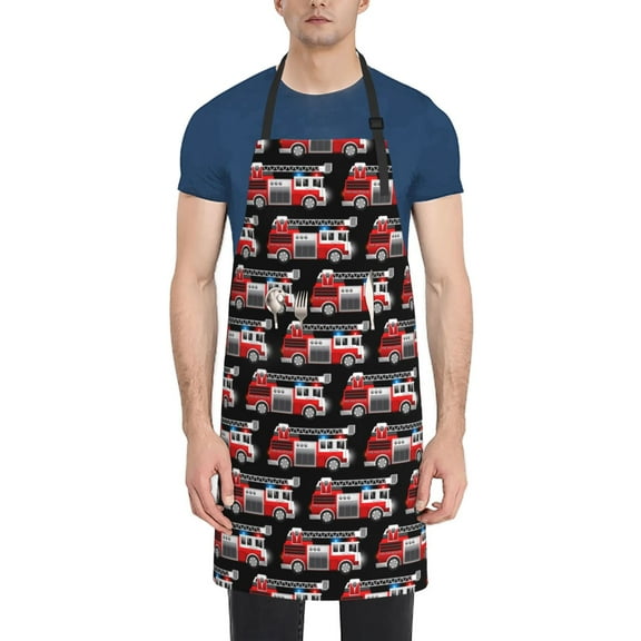 Naloa Fire and Rescue Truck Apron Kitchen Aprons with Pockets for Women Men Chef