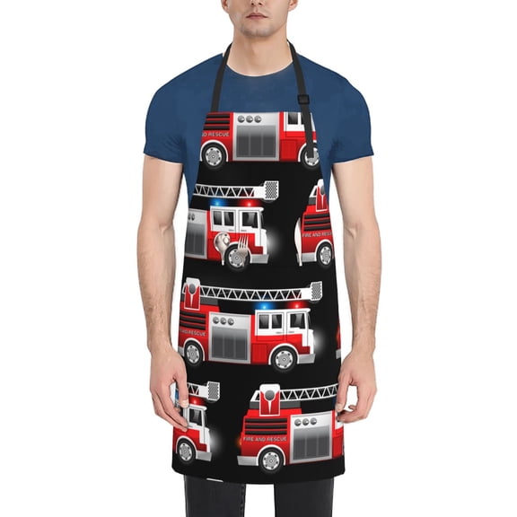 Naloa Fire and Rescue Truck Apron Kitchen Aprons with Pockets for Women Men Chef