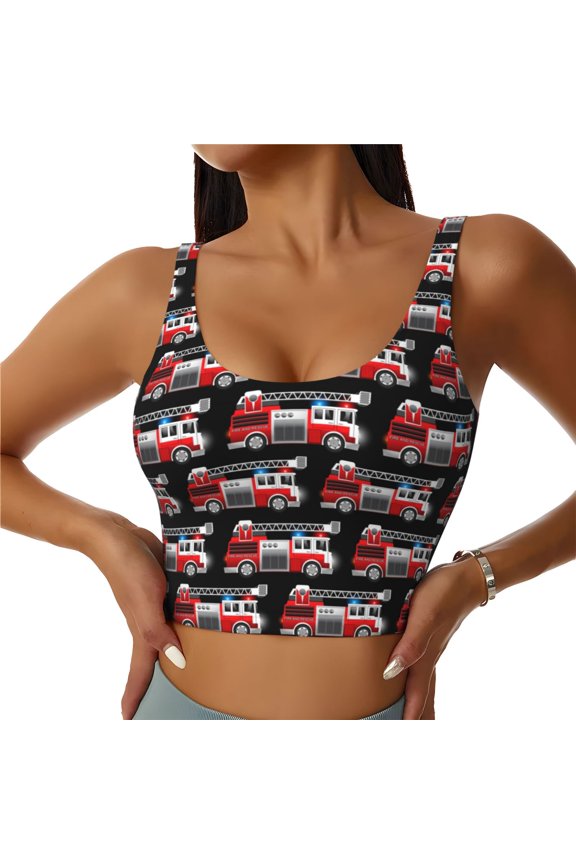 Fire and Rescue Truck Sports Bras for Women, High Support Bra with Removable Pads, Comfortable - XX-Large