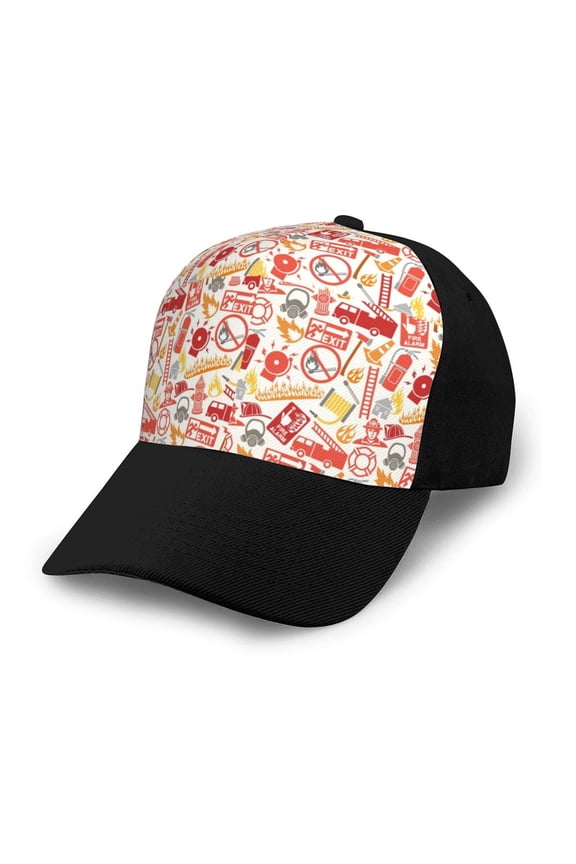 Firefighter Icons Adult adjustable Print Baseball Hat, Patchwork curved brim baseball capfor Men and Women, One Size