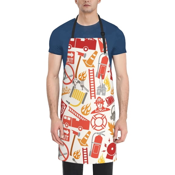 Naloa Firefighter Icons Apron Kitchen Aprons with Pockets for Women Men Chef