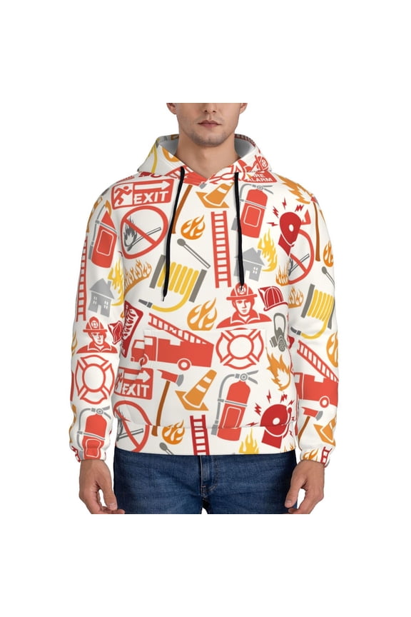Firefighter Icons Men's Casual Hooded Collar Drawstring Hoodies Pullover Sweatshirts Casual Long Sleeve Shirts-3X-Large