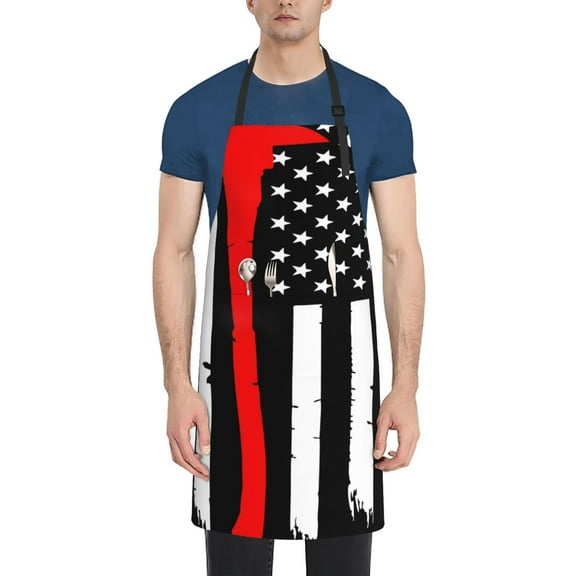 Naloa Firefighters USA Flag Apron Kitchen Aprons with Pockets for Women Men Chef