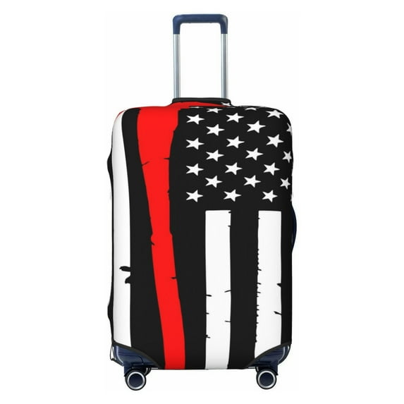Naloa Firefighters USA Flag Black And White Flag Elastic Suitcase Protector, Travel Suitcase Protector Cover Fits 18-32in Suitcase - Large
