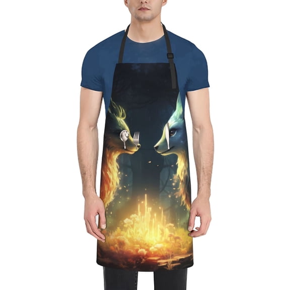Naloa Firefly Forest Fox Apron Kitchen Aprons with Pockets for Women Men Chef