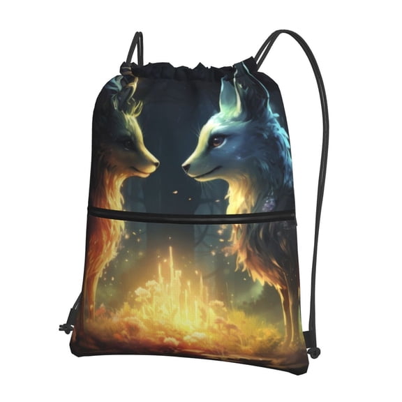 Naloa Firefly Forest Fox Drawstring Backpack String Bag Cinch Water Resistant for Gym Shopping Sport Yoga