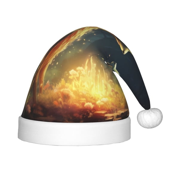 Naloa Firefly Forest Fox Santa Hat for Kids Baby Christmas Hats,Girls Boys Toddler Plush Xmas Holiday Hat,Luxury Santa Claus Hat
