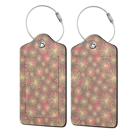 Naloa Fireworks1 Luggage Tag for Suitcase Leather Baggage Tag with Stainless Steel Loop Privacy Cover for Women Men Girls-4 PCS