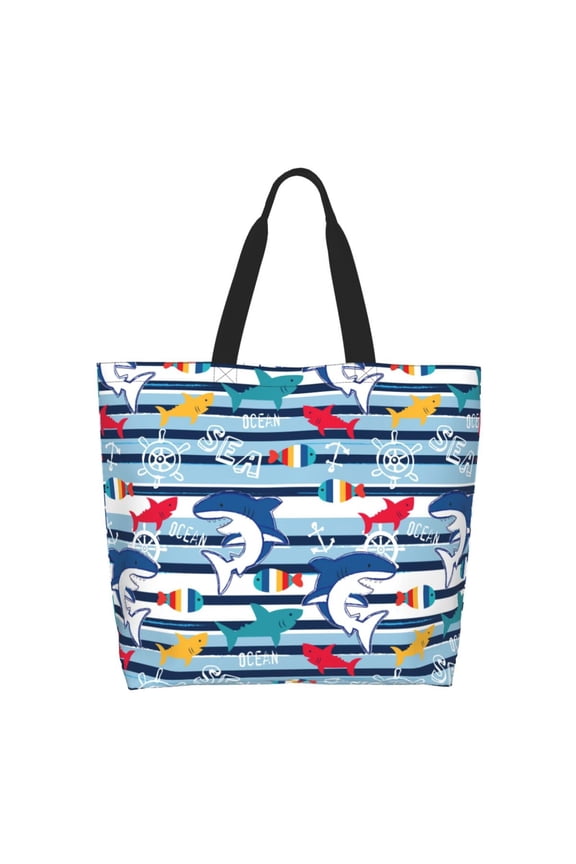 Fish And Shark Tote Bag for Women Large Capacity Shoulder Bag for College Work Travel Shopping