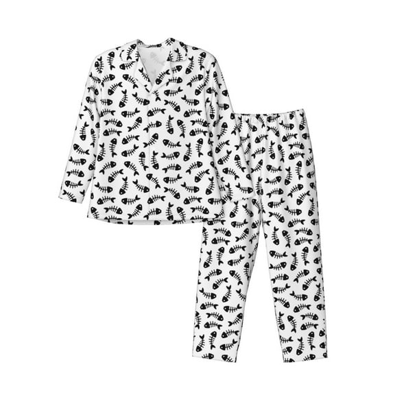 Naloa Fish Bone Men’s Pajamas Set - Long Sleeve Button Down Sleep Shirt and Pajama Bottoms Sleepwear Set-X-Large