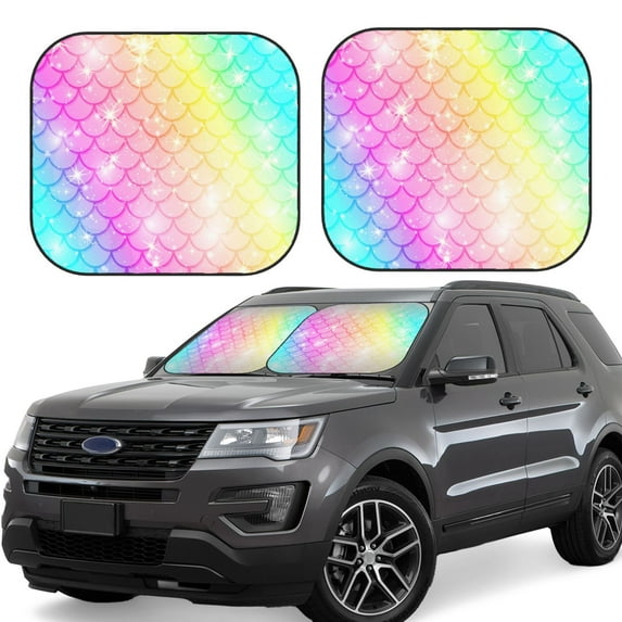 Naloa Fish Scale 2 Piece Foldable Car Sun Shades, Car Windshield Sunshade, Front Window Sunshade for Car, Truck, SUV - Large