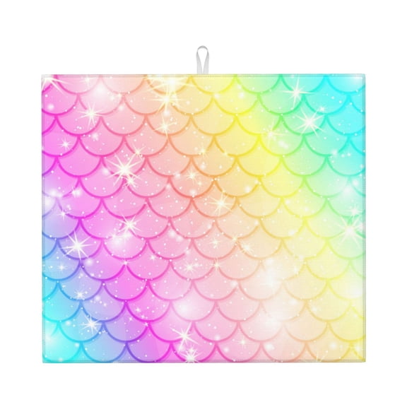 Naloa Fish Scale Dish Drying Mat for Kitchen Counter, Heat Resistant Drainer Mats, Absorbent Draining Mat,Dish Rack Pad,16"x18"
