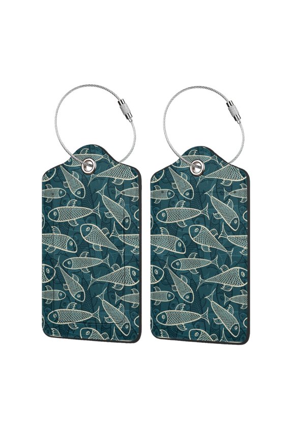 Fish Style Luggage Tag for Suitcase Leather Baggage Tag with Stainless Steel Loop Privacy Cover for Women Men Girls-2 PCS