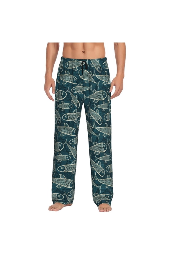 Fish Style Pajama Pants Men, PJ Bottoms, Sleep & Lounge Pants-Medium