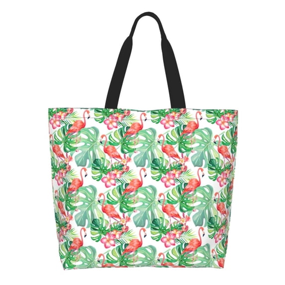 Naloa Flamingo And Monstera Tote Bag for Women Large Capacity Shoulder Bag for College Work Travel Shopping