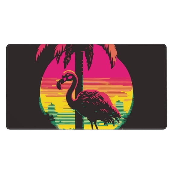 Naloa Flamingo And Palm Trees At Sunset Gaming Mouse Pad Large Mouse Mat Long Extended Desk Pad Non-Slip Rubber Mice Pads Stitched Edges Thin Pad (16x29.5 Inch)