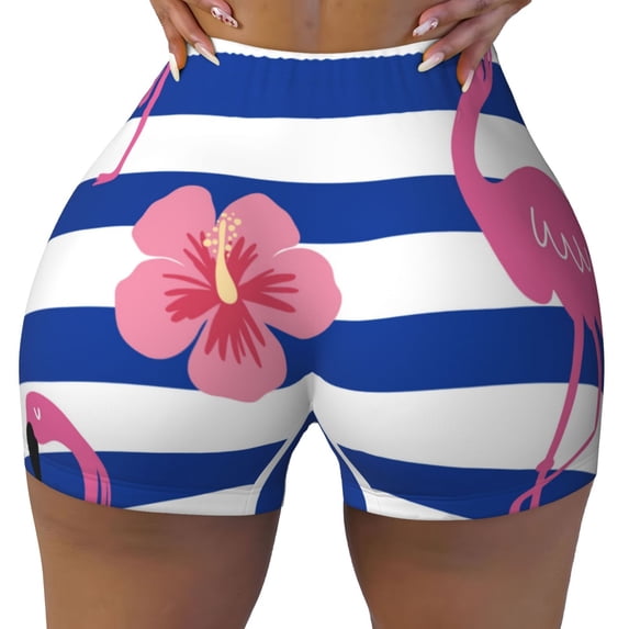 Naloa Flamingo Biker Shorts for Women Seamless Scrunch Short Women’s Yoga Shorts for Gym Running Sport Shorts - X-Large