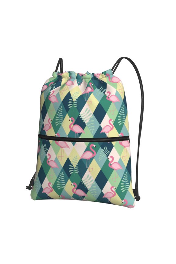 Flamingo Drawstring Backpack String Bag Cinch Water Resistant for Gym Shopping Sport Yoga