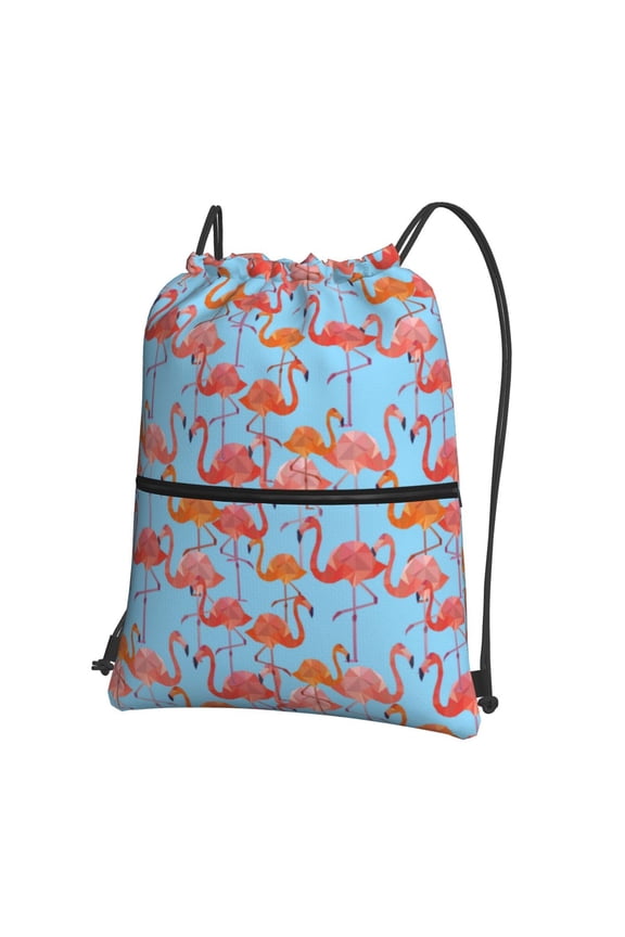 Flamingo Drawstring Backpack String Bag Cinch Water Resistant for Gym Shopping Sport Yoga