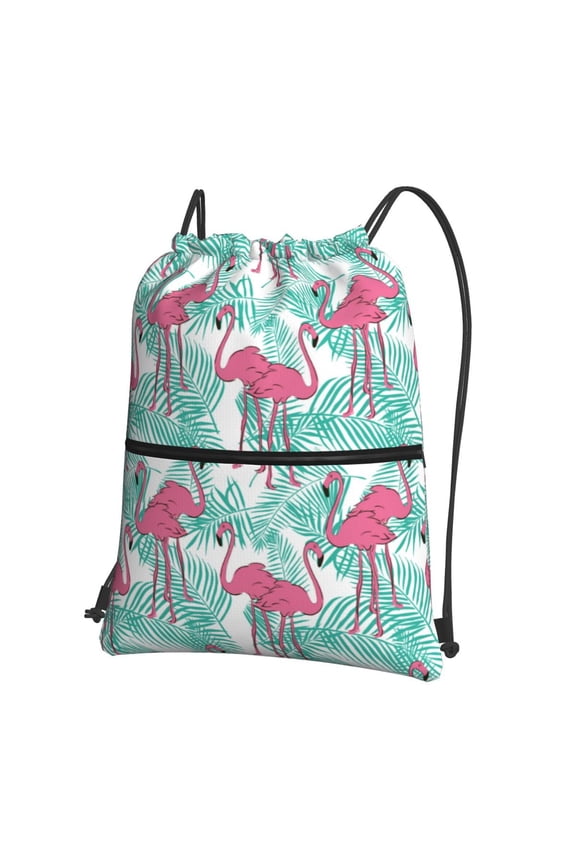 Flamingo Drawstring Backpack String Bag Cinch Water Resistant for Gym Shopping Sport Yoga