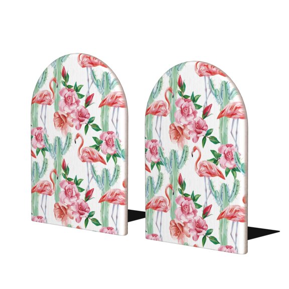 Naloa Flamingo Flower 2 Pcs Bookend Large Capacity Office Book Ends for Home Office Library School Study Decoration