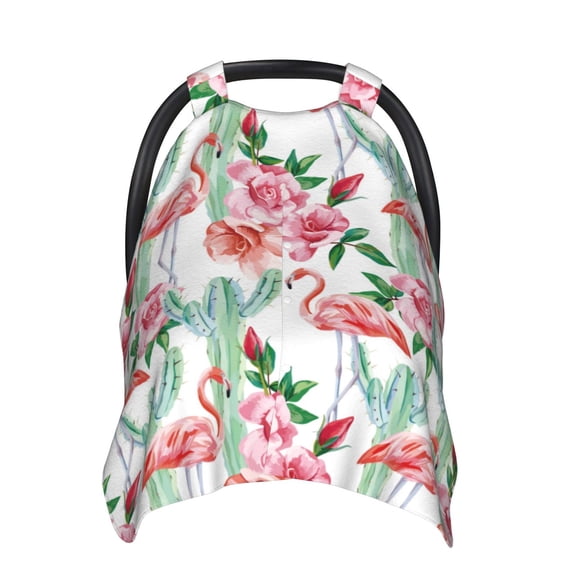 Naloa Flamingo Flower Baby Car Seat Cover, Breathable Baby Carrier Cover, Multiuse Baby Carrier Cover & Nursing Breastfeeding Cover