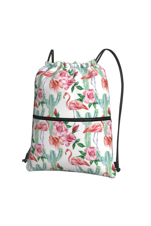 Flamingo Flower Drawstring Backpack String Bag Cinch Water Resistant for Gym Shopping Sport Yoga
