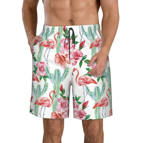 Naloa Flamingo Flower Men's Beach Shorts, Surfing shorts, Swim trunks, Quick Dry Swim Trunks for Surfing Beach Fun - XX-Large