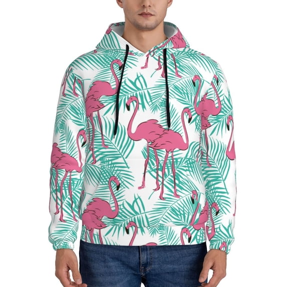 Naloa Flamingo Men's Casual Hooded Collar Drawstring Hoodies Pullover Sweatshirts Casual Long Sleeve Shirts-X-Large