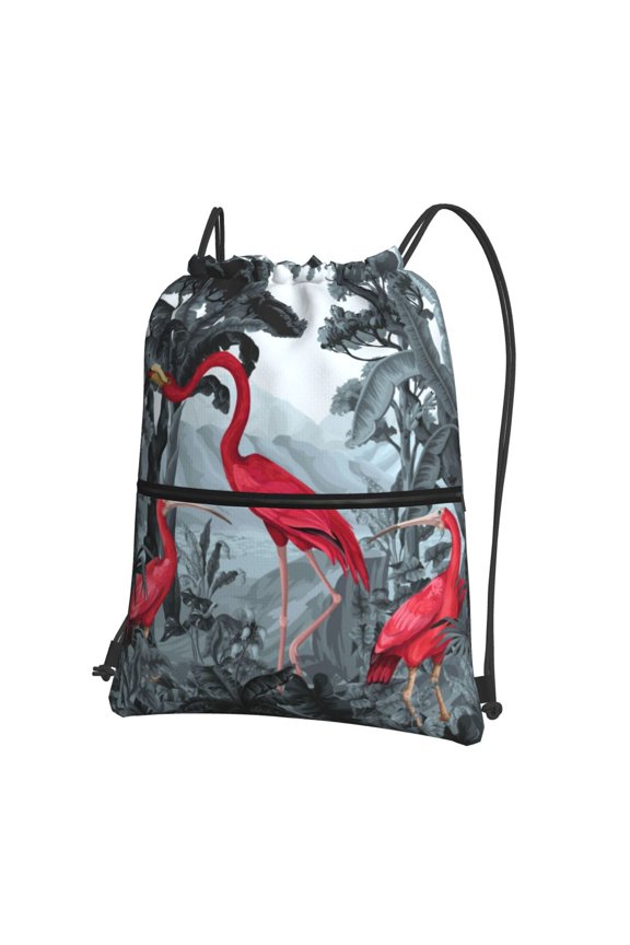 Flamingo On The Jungle Drawstring Backpack String Bag Cinch Water Resistant for Gym Shopping Sport Yoga