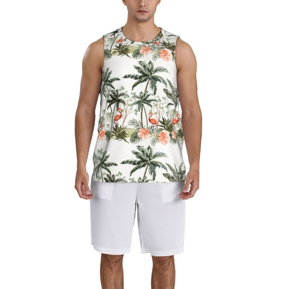 Naloa Flamingo Palm Trees Basketball Jersey Reversible Men's Mesh Athletic Sports Shirts Training Practice S-4XL4X-Large