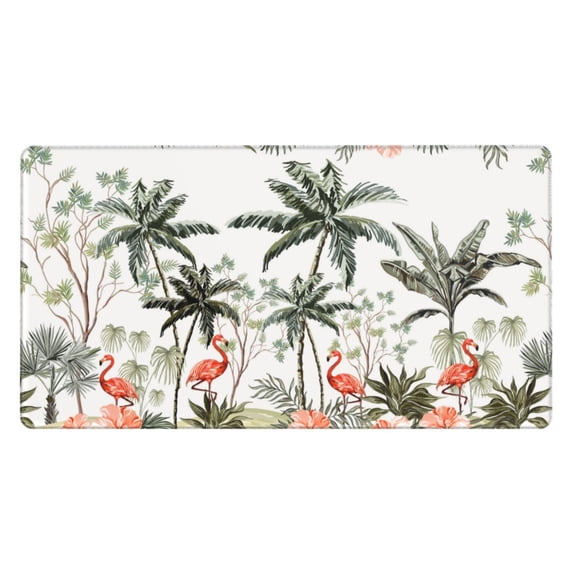 Naloa Flamingo Palm Trees Gaming Mouse Pad Large Mouse Mat Long Extended Desk Pad Non-Slip Rubber Mice Pads Stitched Edges Thin Pad (16x29.5 Inch)