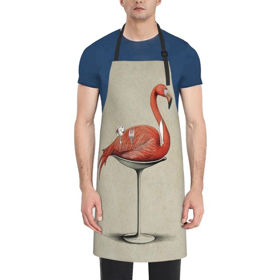 Naloa Flamingo Sitting On Chair Apron Kitchen Aprons with Pockets for Women Men Chef