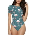 thumbnail image 1 of Naloa Flamingo Women's Short-Sleeved Onesie, One-Piece Swimsuit for Parties, dates, clubs - Small, 1 of 9