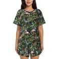 thumbnail image 1 of Naloa Flamingos And Palm Leaves Women's Short-Sleeved Pajama Set, Loungewear, Summer pajamas, Breathable Cozy - Small, 1 of 9