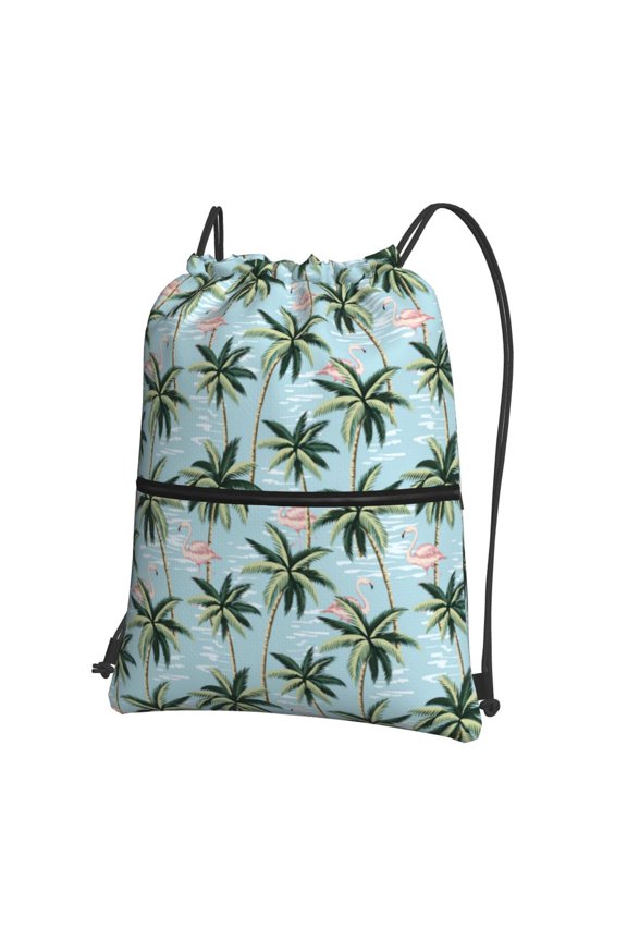 Flamingos And Palms Drawstring Backpack String Bag Cinch Water Resistant for Gym Shopping Sport Yoga