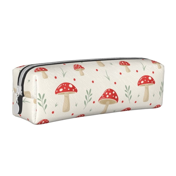 Naloa Flat Mushrooms Leather Pencil Case, Makeup Pouch, Zipper Pouch for Daily Essentials, Storage Organizer, Cosmetics and Stationary Bag
