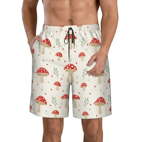 Naloa Flat Mushrooms Men's Beach Shorts, Surfing shorts, Swim trunks, Quick Dry Swim Trunks for Surfing Beach Fun - Small