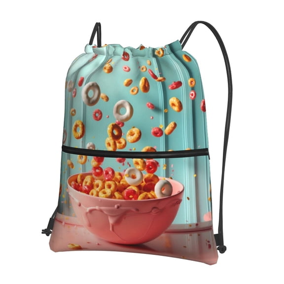Naloa Floating Colorful Cereal Drawstring Backpack String Bag Cinch Water Resistant for Gym Shopping Sport Yoga
