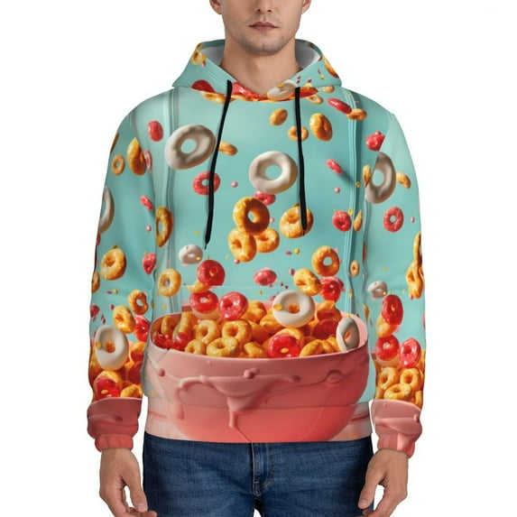 Naloa Floating Colorful Cereal Men's Casual Hooded Collar Drawstring Hoodies Pullover Sweatshirts Casual Long Sleeve Shirts-Small