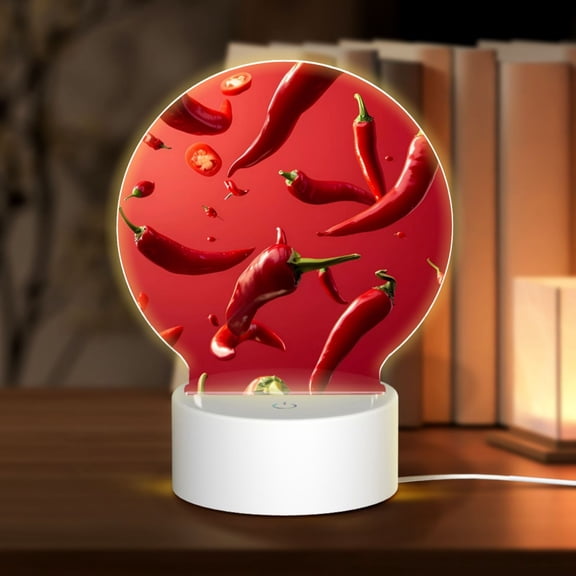 Naloa Floating Red Chili Peppers Acrylic LED Night Light Custom LED Lights Personalized Nightlight Customized Gifts for Family Couples Friends