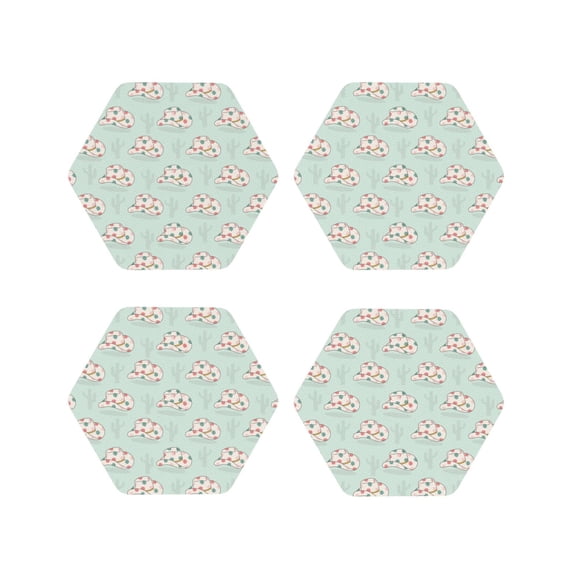 Naloa Flora Daisy Cactus Leather Coasters for Drinks, Durable Drink Coasters 4 Set for Tabletop Protection, Luxurious Home Décor and Housewarming Gift ( {designName})Hexagon