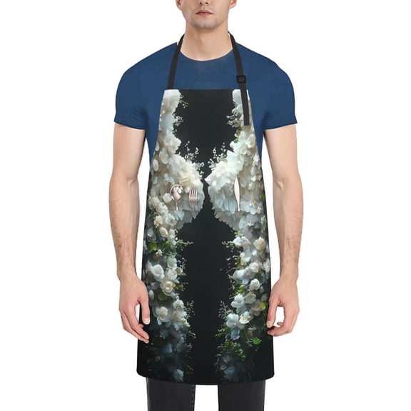 Naloa Floral Angelic White Wings Apron Kitchen Aprons with Pockets for Women Men Chef