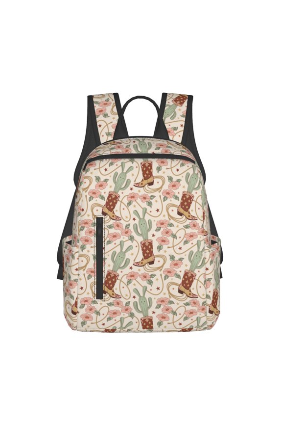 Floral Cowboy Boots Print Lightweight DayBackpack Suitable for school, work, shopping, travel, etc.