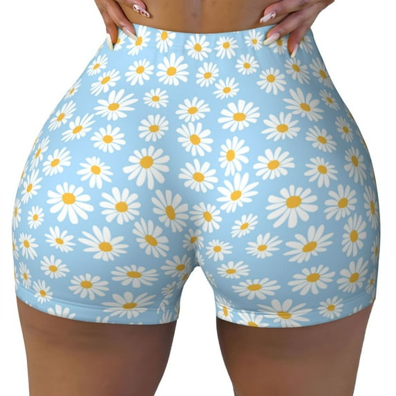 Naloa Floral Daisy Biker Shorts for Women Seamless Scrunch Short Women’s Yoga Shorts for Gym Running Sport Shorts - Medium